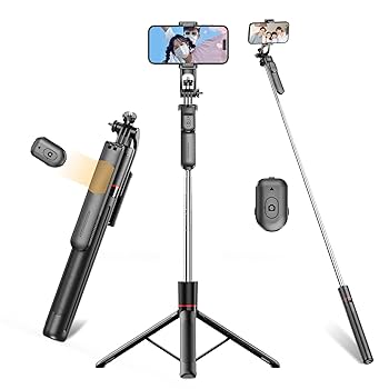 スマートフォンを三脚にセット Amazon | スマホ 三脚 自撮り棒【設計強化170cm & 電池モデル